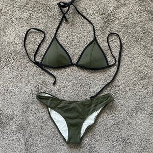PINK Victoria's Secret Army Green Triangle Top and Cheeky Bottoms Bikini